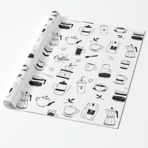 Handgezeichneter Black Coffee and Café Pattern Geschenkpapier