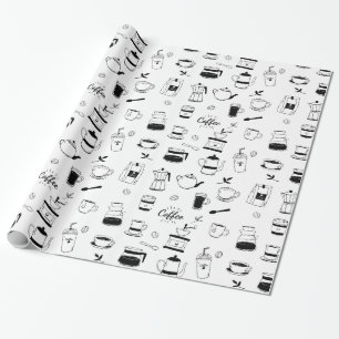 Handgezeichneter Black Coffee and Café Pattern Geschenkpapier