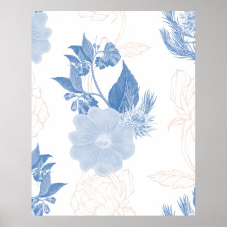 Handgezeichneter blauer Blumenmusterhintergrund Poster