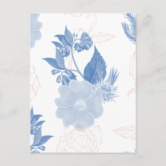 Handgezeichneter blauer Blumenmusterhintergrund  Postkarte (Vorderseite)