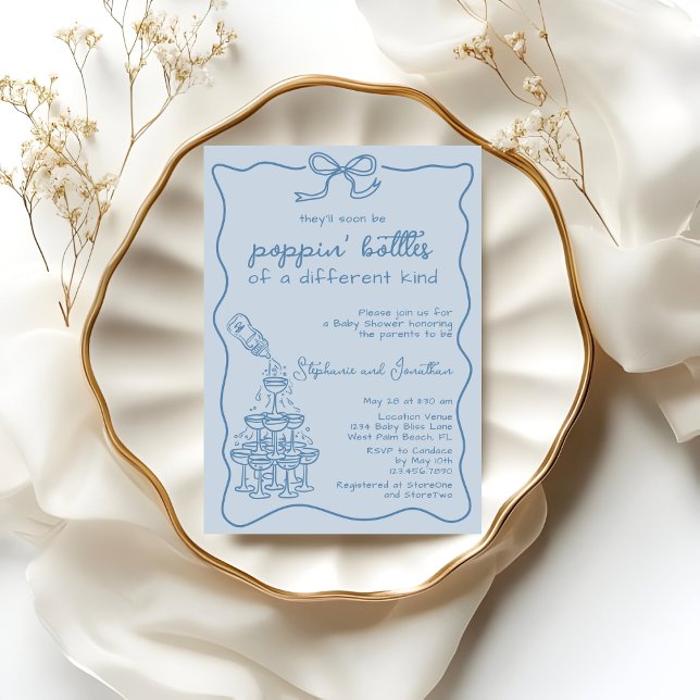 Handgezeichneter blauer Flaschen Champagner Turm B Einladung (Von Creator hochgeladen)