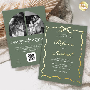 Handgezeichneter Bogen QR-Code Foto Hochzeit Salbe Folieneinladung