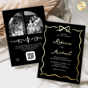 Handgezeichneter Bogen QR-Code Foto Hochzeit Schwa Folieneinladung