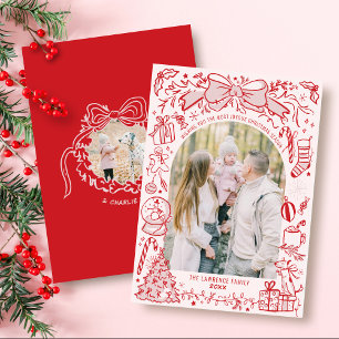 Handgezeichneter Bogen Rosa und Rote Arch Foto Wei Feiertagskarte