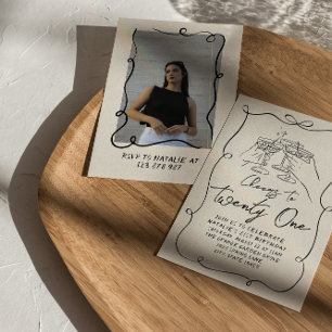 Handgezeichneter Bow 21. Fun Foto Geburtstagsparty Einladung