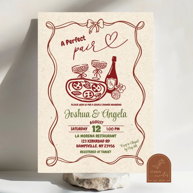 Handgezeichneter Bow Perfektes Paar Brautparty Einladung (Von Creator hochgeladen)