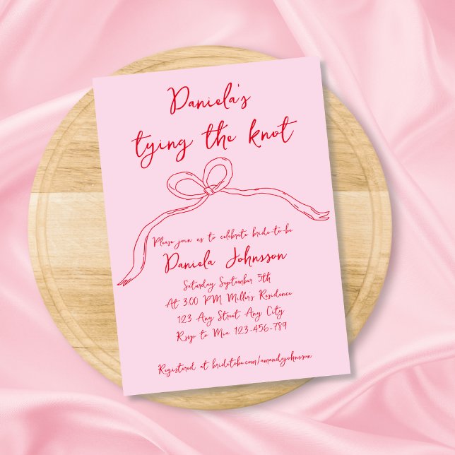 Handgezeichneter Bow rosa Verkleben des Knotenpunk Einladung (Hand Drawn Bow Pink Tying The Knot Bridal Shower Invitation)