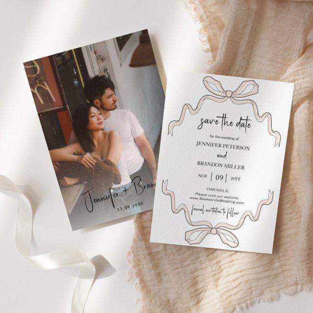 Handgezeichneter Bow Save the Date Foto Einladung (Von Creator hochgeladen)