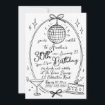 Handgezeichneter Buchsencocktail im 30. Lebensjahr Einladung<br><div class="desc">Feiern Sie Ihren Meilenstein 30. Geburtstag im Stil mit diesem schicken Pink Disco Ball Einladung. Mit einem spielerischen Disco-Ball-Design, einem Martini-Glas und Kuchenbildern auf einem lebhaften rosa Hintergrund ist diese individuell gestaltbare Einladung perfekt für einen lustigen und festlichen Abend. Personalisieren Sie den Text einfach, um Ihre Party-Details einzubinden und schaffen...</div>