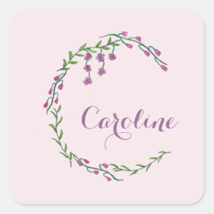 Handgezeichneter Buchstabe C Erste Blume für Monog Quadratischer Aufkleber