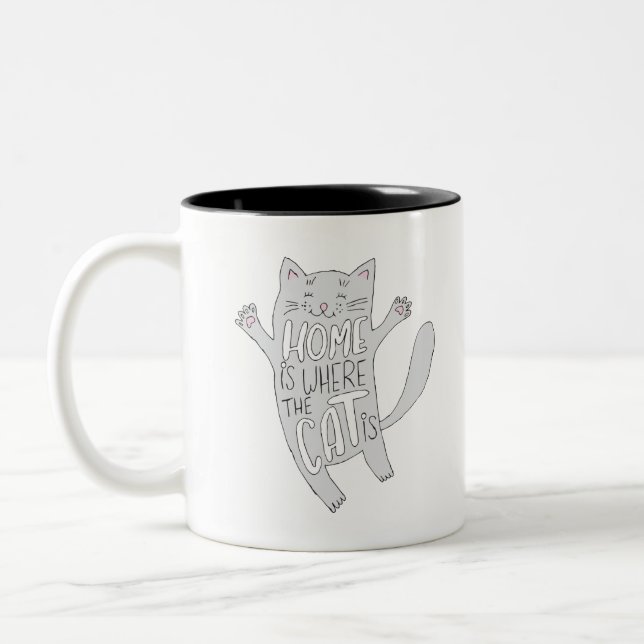 Handgezeichneter Cartoon Cat Pictures Niedliche Ki Zweifarbige Tasse (Links)
