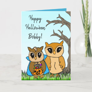 Handgezeichneter Cartoon Owls Halloween-Grüße Feiertagskarte