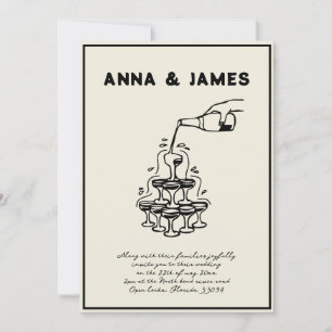 Handgezeichneter Champagner-Turm Retro Hochzeit Einladung