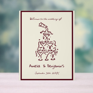 Handgezeichneter Champagner-Turm Retro-Willkommens Acrylschild