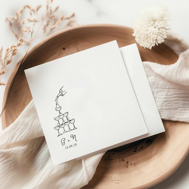 Handgezeichneter Champagnerturm Wedkin Napkin Serviette (hand drawn champagne tower cocktail napkin, wedding napkin illustration, luncheon napkin )