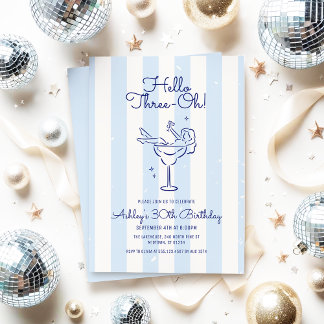 Handgezeichneter Cocktail Hello Three-Oh! Gestreif Einladung