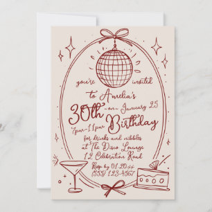 Handgezeichneter Disco-Ball Geburtstag Einladung