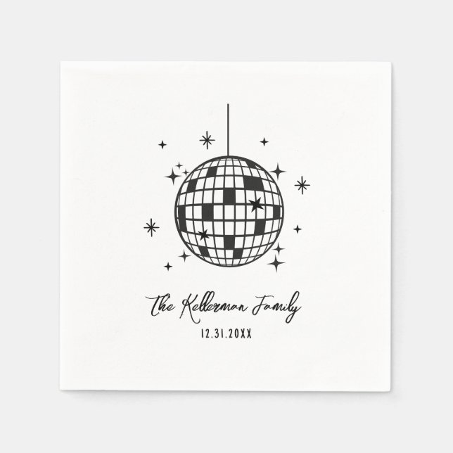 Handgezeichneter Disco Ball Neujahr Serviette (Vorderseite)