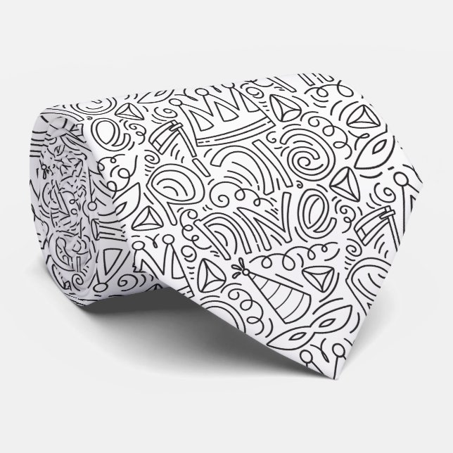Handgezeichneter Doodle-Stil Purim-Schlips Krawatte (Gerollt)