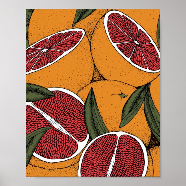 Handgezeichneter Druck mit Grapefruits Poster (Vorne)