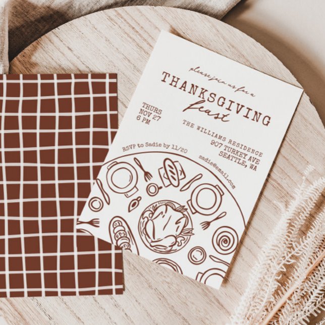 Handgezeichneter Erntedank Abendessen Scribble Ein Einladung (Von Creator hochgeladen)
