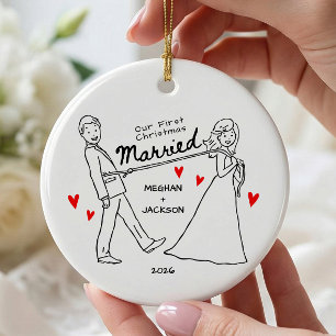 Handgezeichneter Erster Weihnachten Verheiratet Sc Keramik Ornament