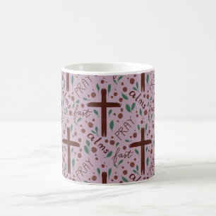 Handgezeichneter Fastenkreuz- und Rosen-Mug Kaffeetasse