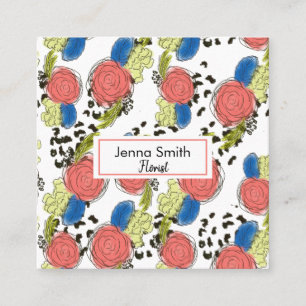 Handgezeichneter Florals Coral Blue Garden Florist Quadratische Visitenkarte