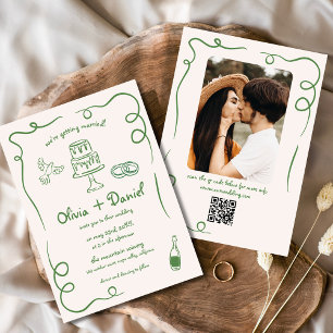 Handgezeichneter Foto-QR-Code Skurrile Whimsical-H Einladung