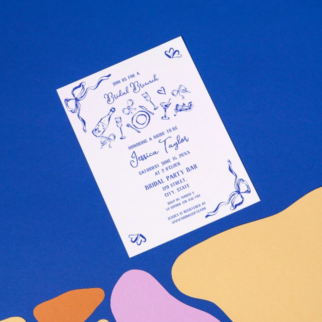 Handgezeichneter französischer Blue Bridal Brunch  Einladung (Von Creator hochgeladen)