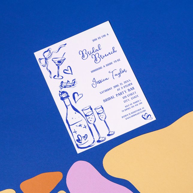 Handgezeichneter französischer Blue Bridal Brunch  Einladung (Von Creator hochgeladen)