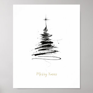 Handgezeichneter fröhlicher Weihnachtsbaum Poster
