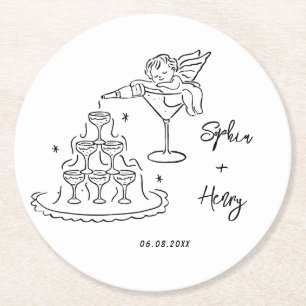 Handgezeichneter Funky Whimsical Wedding Runder Pappuntersetzer