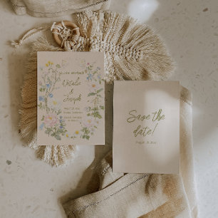 Handgezeichneter, geschriebener Blumenkranz Sommer Save The Date