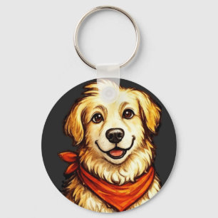 Handgezeichneter glücklicher Golden Retriever Pull Schlüsselanhänger