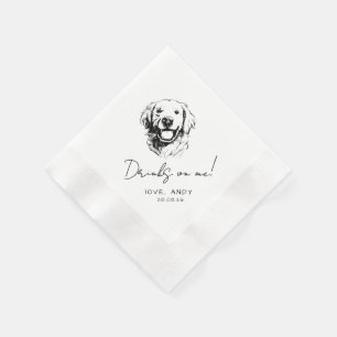 Handgezeichneter Golden Retriever 'Drinks on me' C Serviette