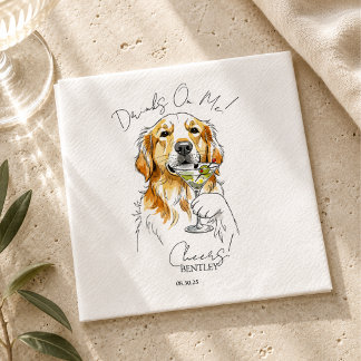 Handgezeichneter Golden Retriever Martini Open Bar Serviette