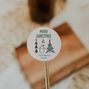 Handgezeichneter grüner abstrakter Weihnachtsbaum Runder Aufkleber