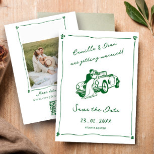 Handgezeichneter grüner Save-the-Date-Foto-QR-Code Einladung