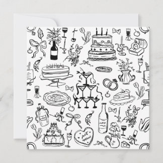 handgezeichneter Hochzeits- Champagnerbrunnen Einladung