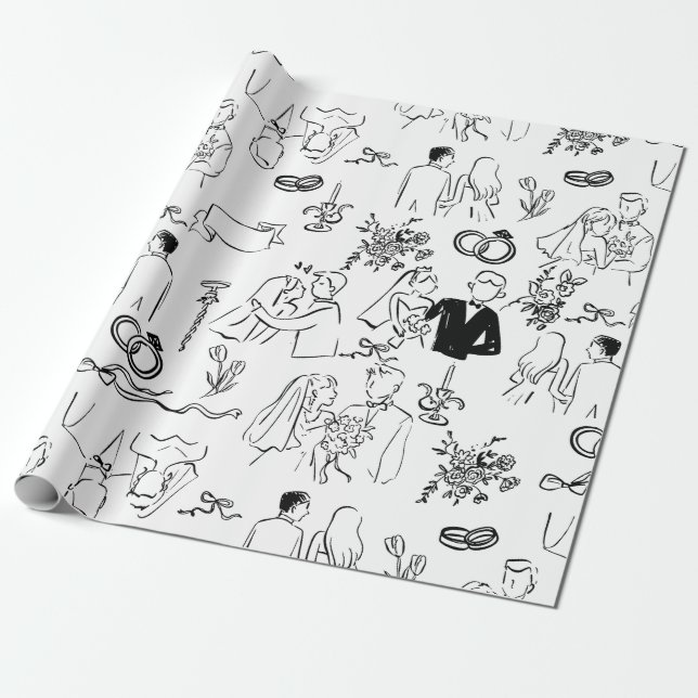 handgezeichneter Hochzeitsantrag Verlobung Geschenkpapier (Ungerollt)