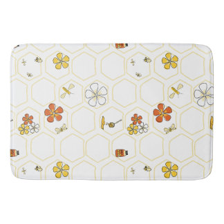 Handgezeichneter Honigwaben- und Hummel-Design Badematte