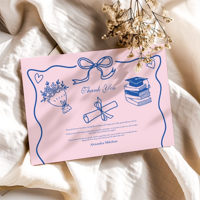 Handgezeichneter Illustrierter Rosa- und Blauer Ab Dankeskarte (Von Creator hochgeladen)