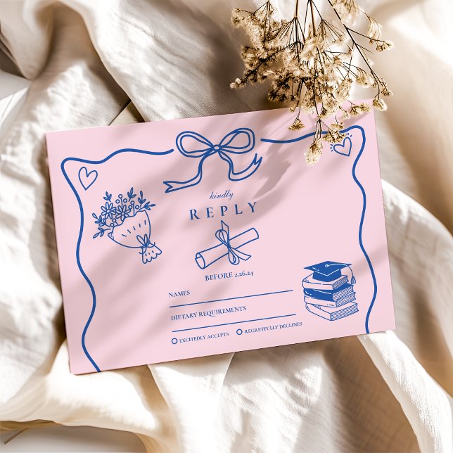 Handgezeichneter Illustrierter Rosa- und Blauer Ab RSVP Karte (Von Creator hochgeladen)