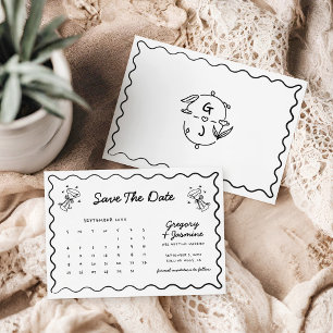 Handgezeichneter Kalender für die Hochzeit Save The Date