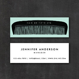 Handgezeichneter Kamm Aqua & Black Hairstylist   Mini Visitenkarte