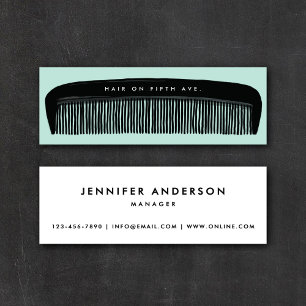 Handgezeichneter Kamm Aqua & Black Hairstylist Mini Visitenkarte