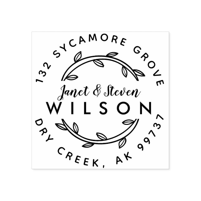 Handgezeichneter Kranz für verheiratete Doppelname Gummistempel (Prägung)