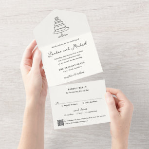 Handgezeichneter Kuchen-Doodle-QR-Code Moderne Hoc All In One Einladung