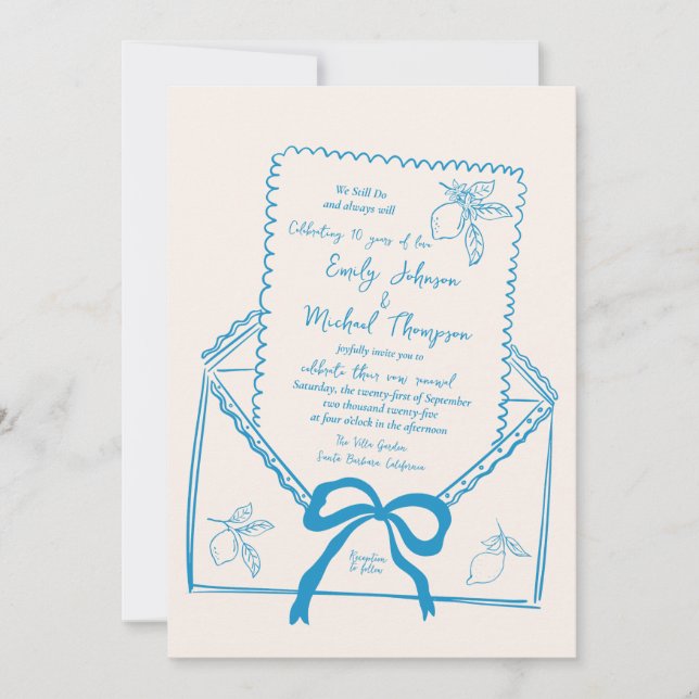 Handgezeichneter Lemon Wir machen noch Vow-Erneuer Einladung (Vorderseite)